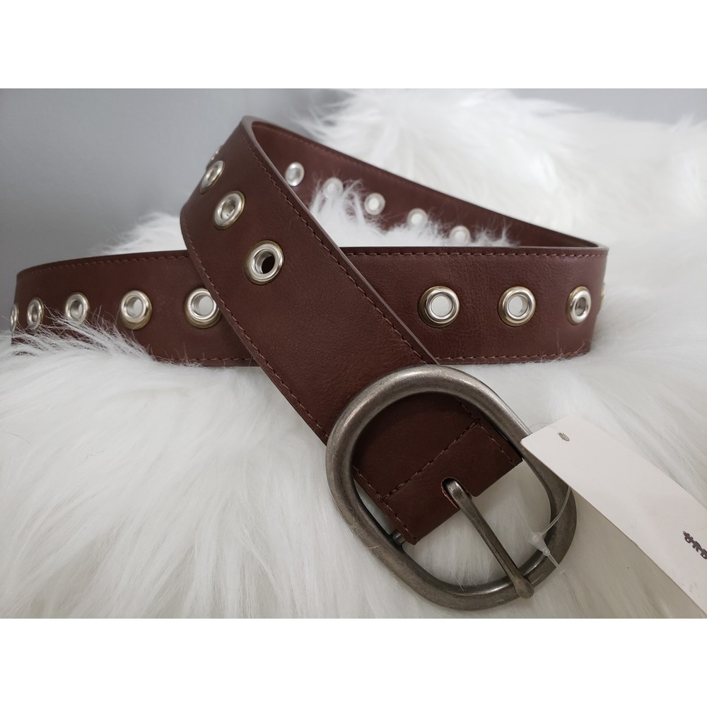 NEW URBAN OUTFITTERS MIXED METAL BROWN FAUX LEATHER GROMMET BELT BRASS PUNK Y2K